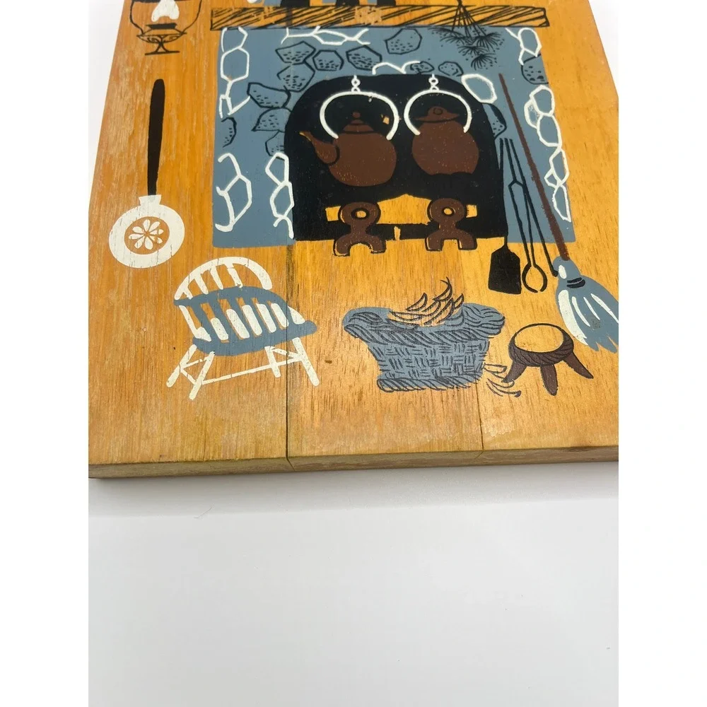 Vintage Wooden Cutting Board Colonial Hearth Scene Save My Face Wall Decor